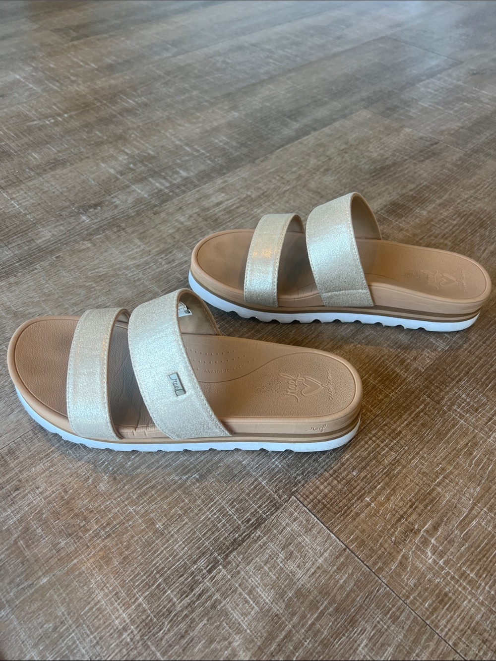 Reef Banded Horizon Hi Open Toe Slide Sandal in Champagne size 11 - Picture 4 of 10